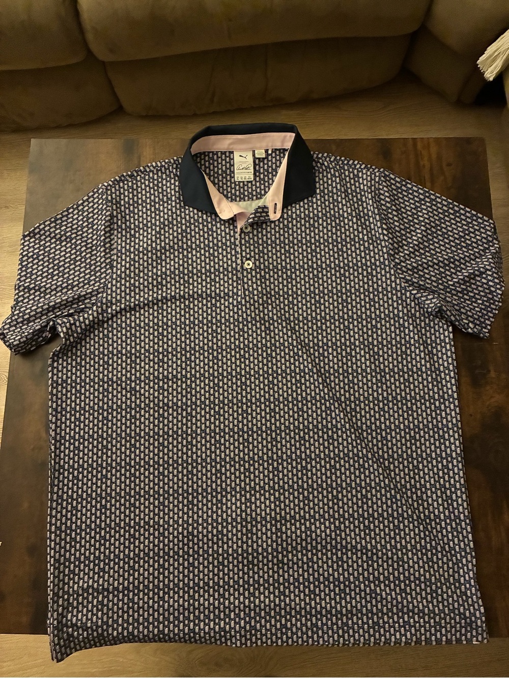 Puma Navy Polo with Pink Contrast Collar